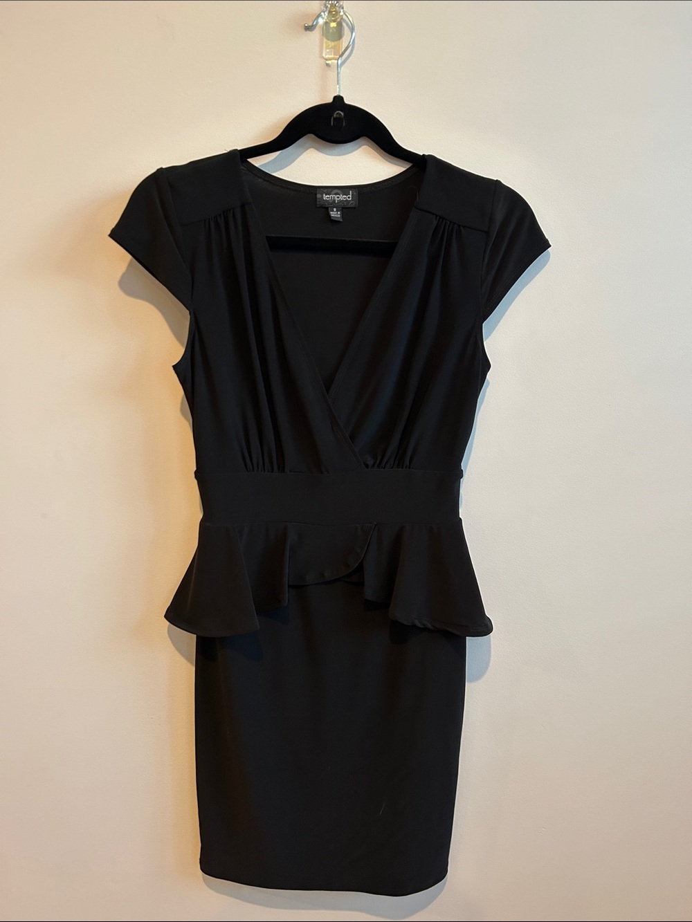 Tempted Black V-Neck Peplum Midi Dress